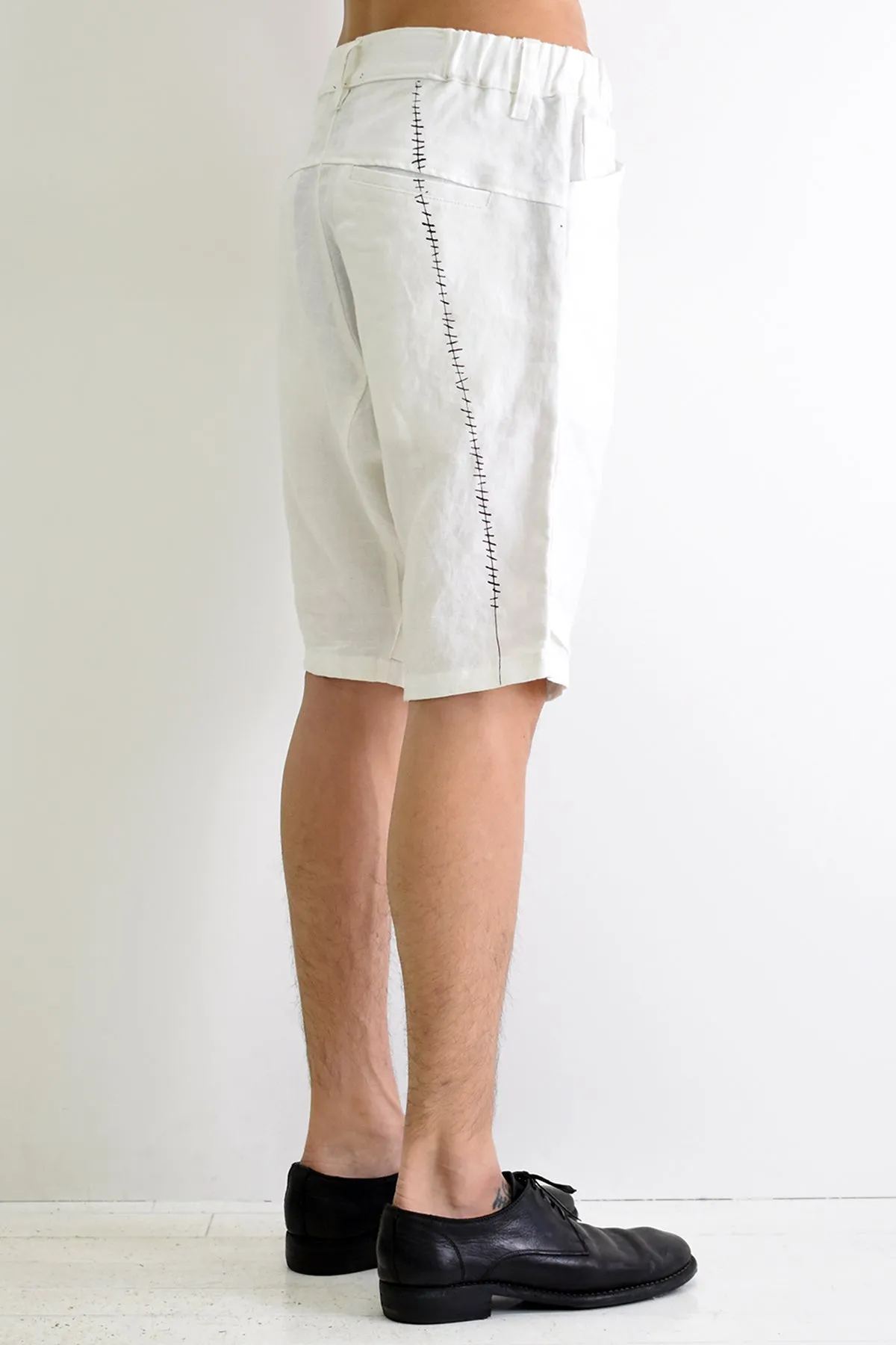 1901-PT11B 6 Pockets Linen Shorts White