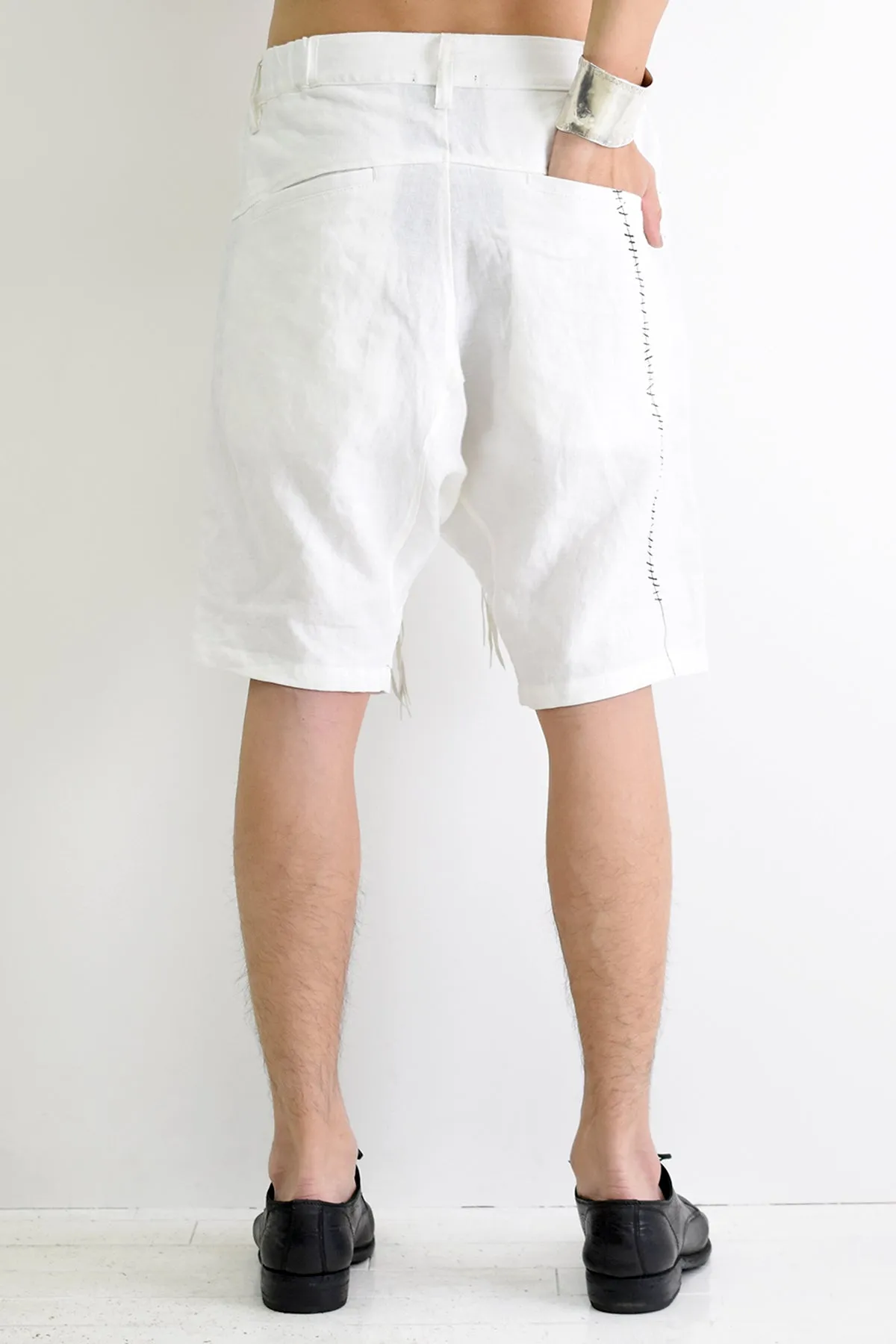1901-PT11B 6 Pockets Linen Shorts White