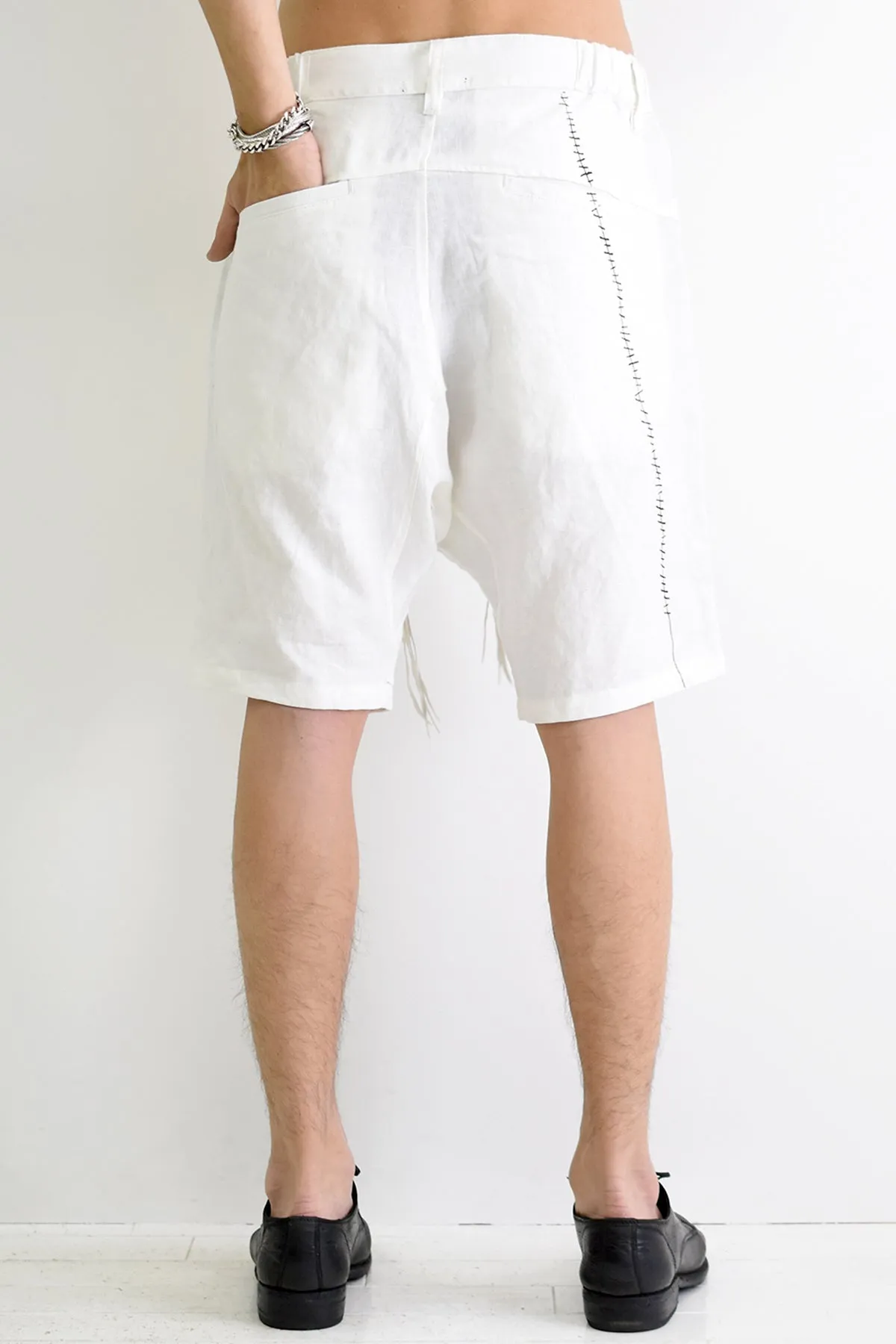 1901-PT11B 6 Pockets Linen Shorts White