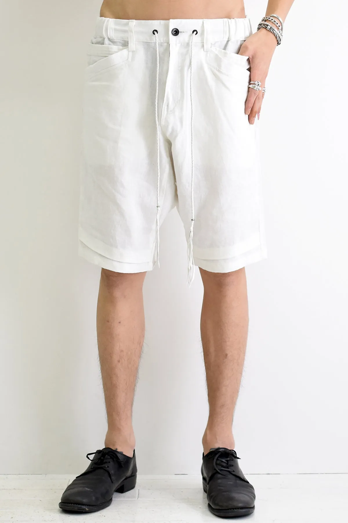 1901-PT11B 6 Pockets Linen Shorts White