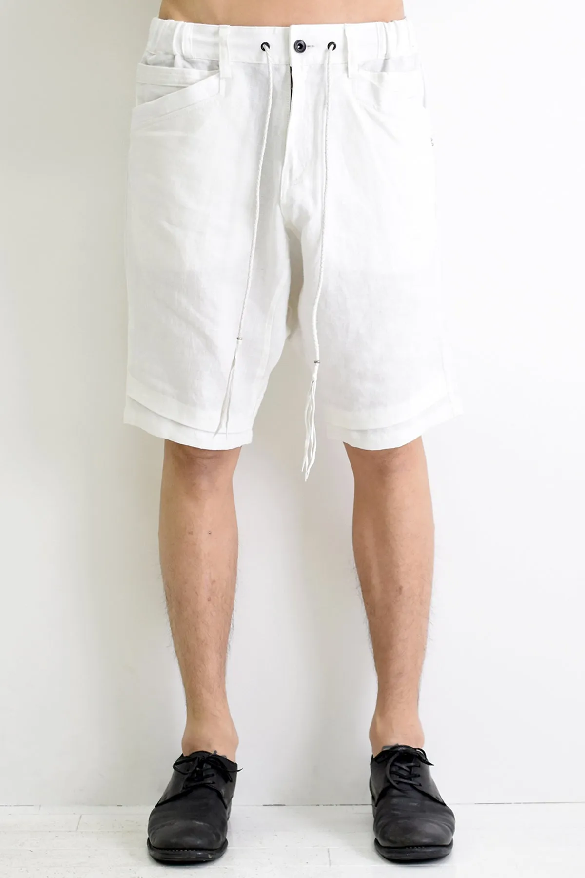 1901-PT11B 6 Pockets Linen Shorts White