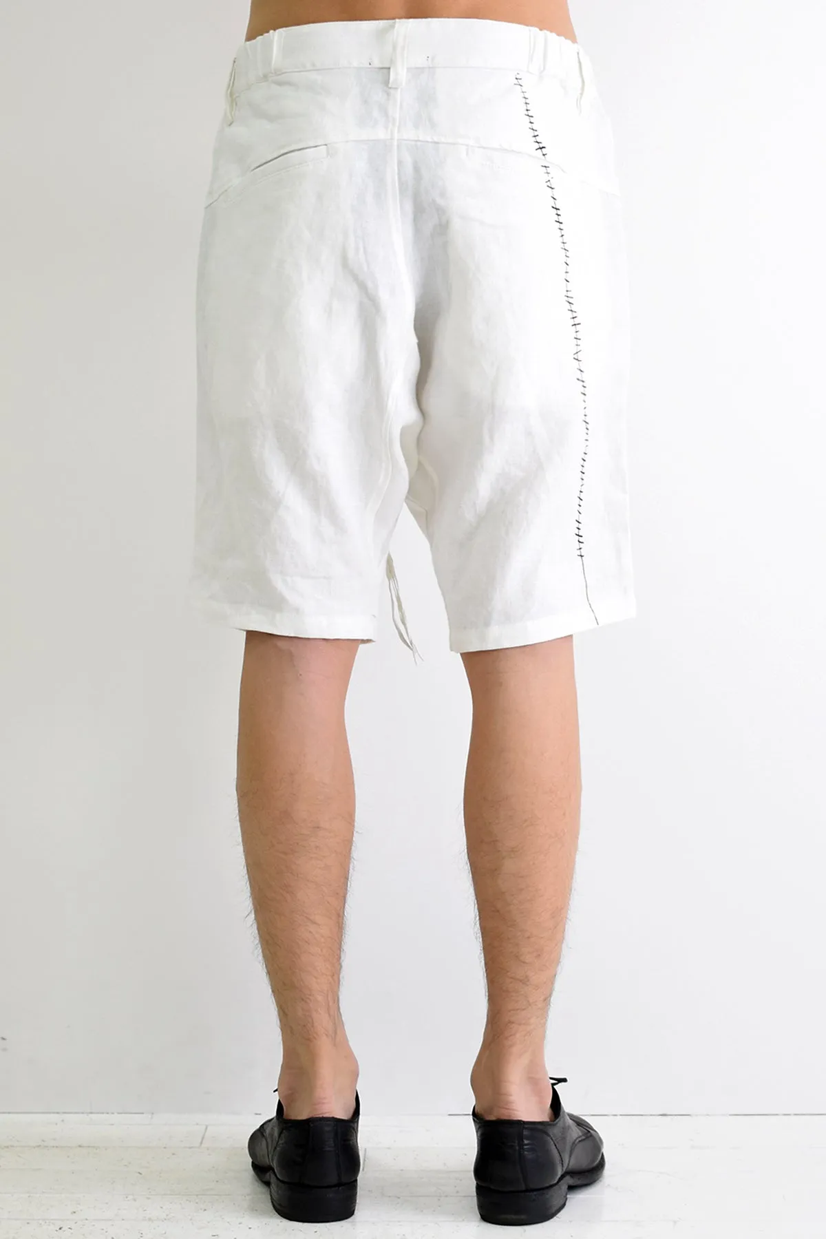 1901-PT11B 6 Pockets Linen Shorts White