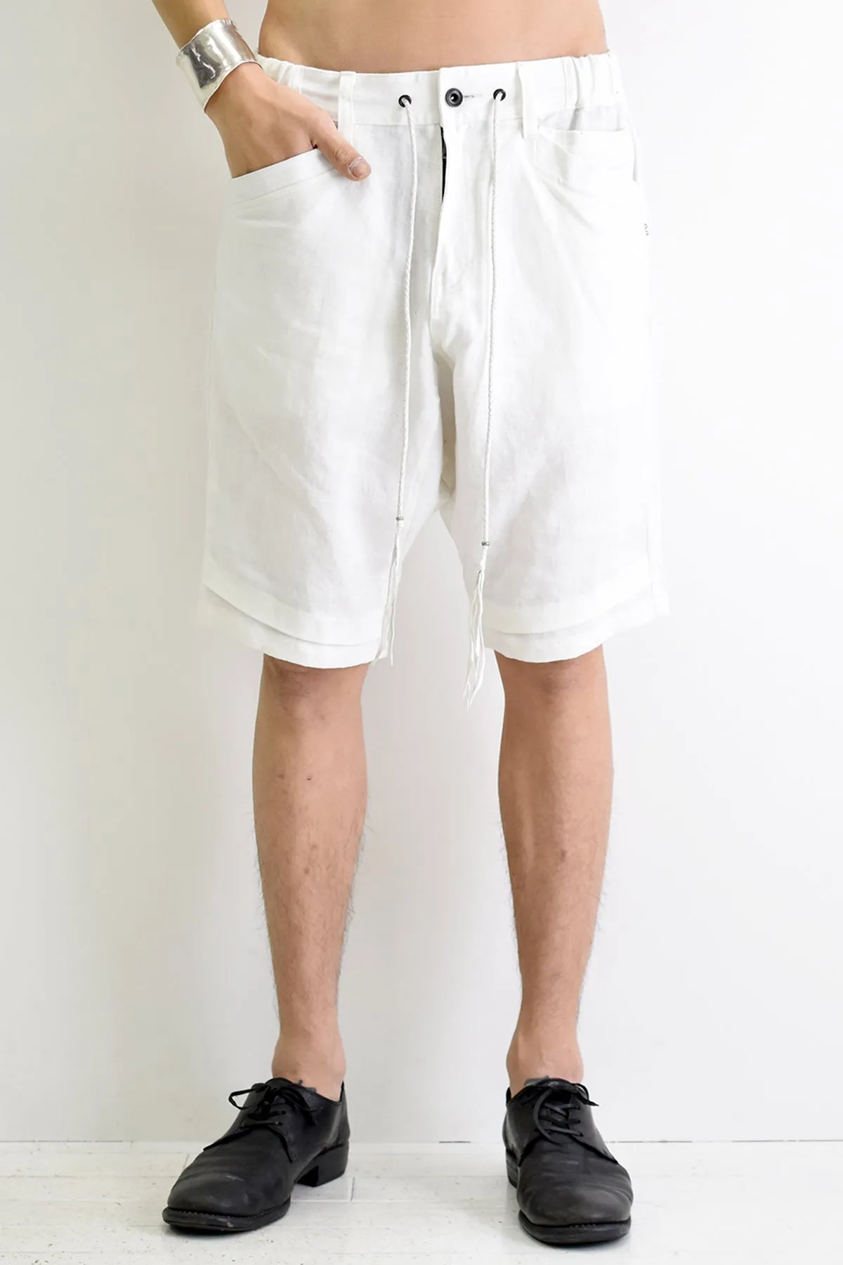 1901-PT11B 6 Pockets Linen Shorts White