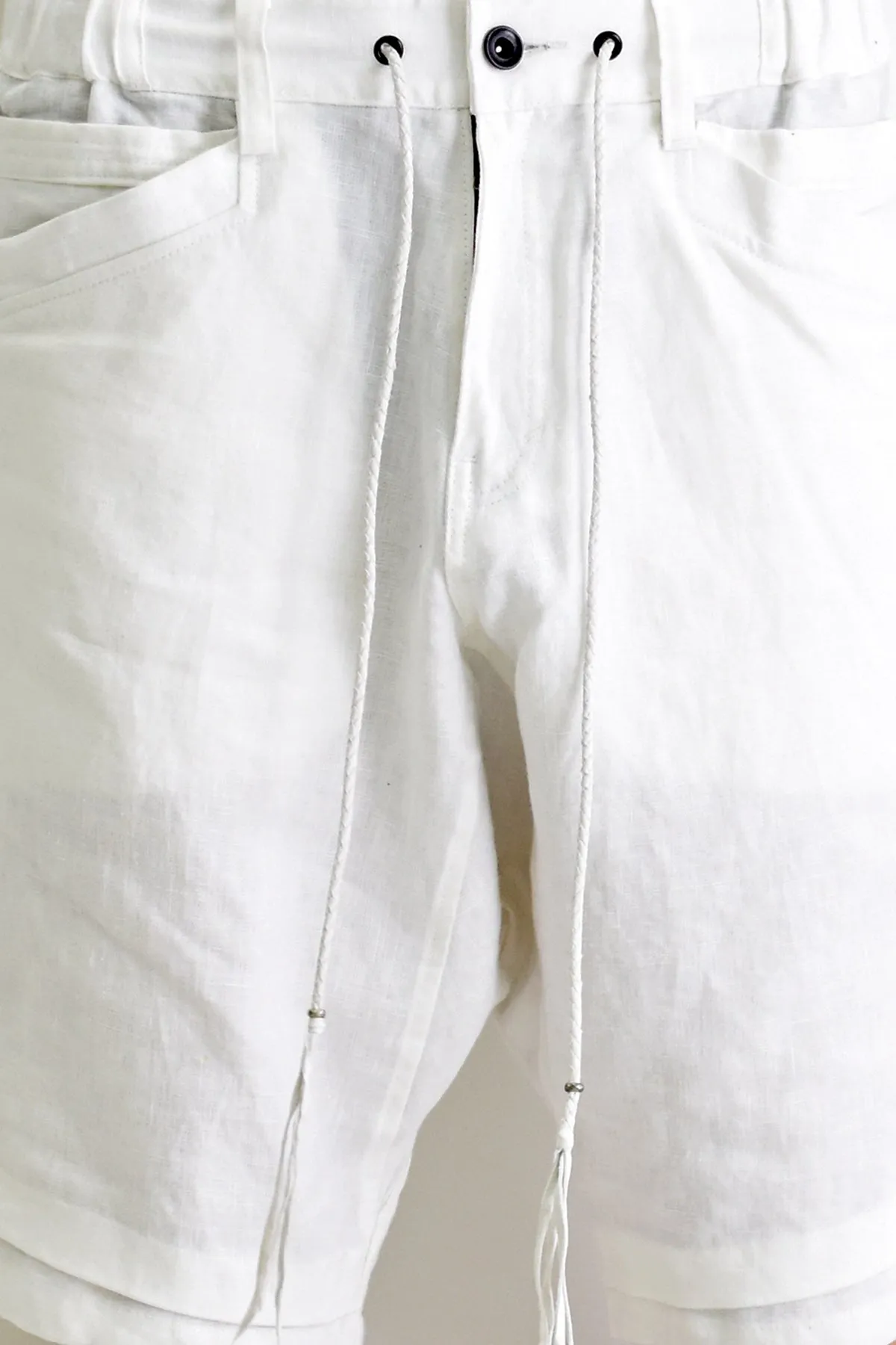 1901-PT11B 6 Pockets Linen Shorts White