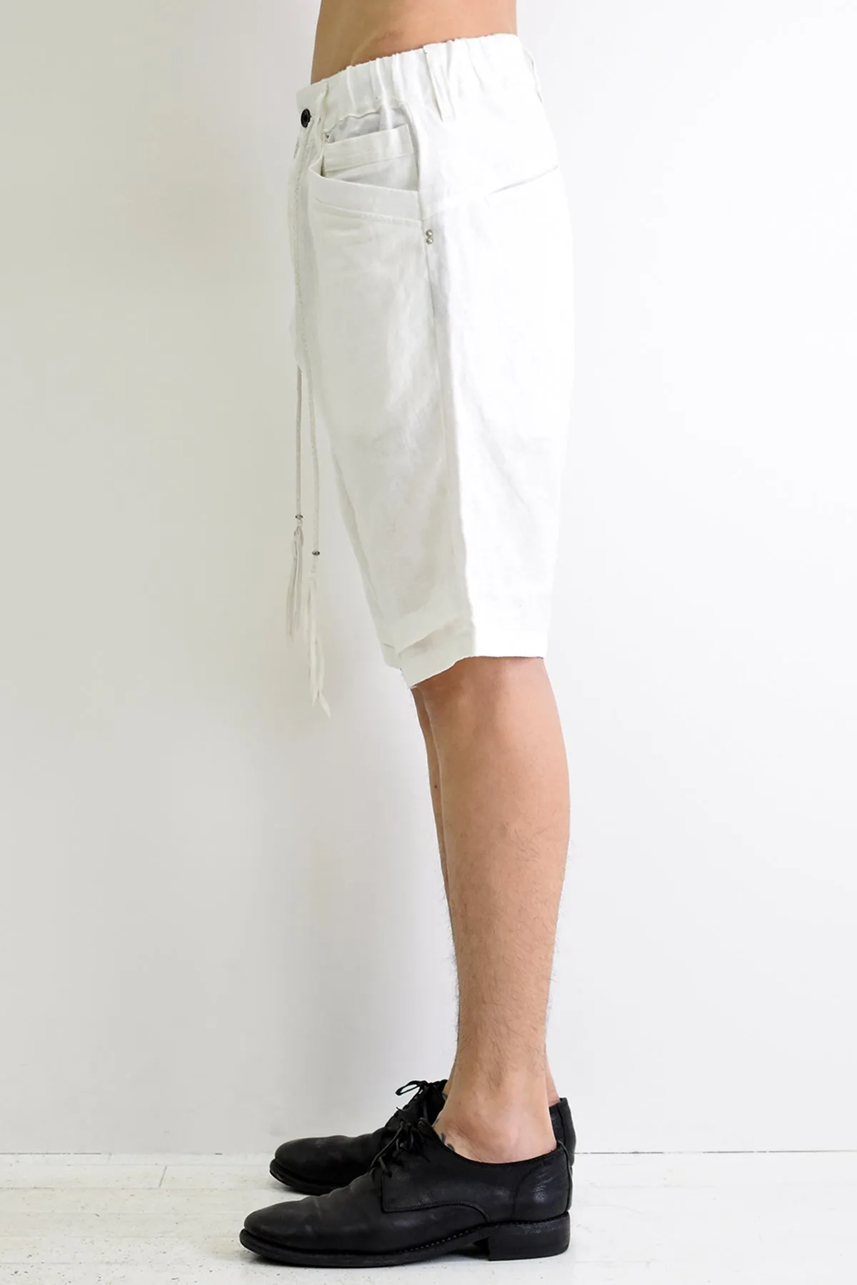 1901-PT11B 6 Pockets Linen Shorts White