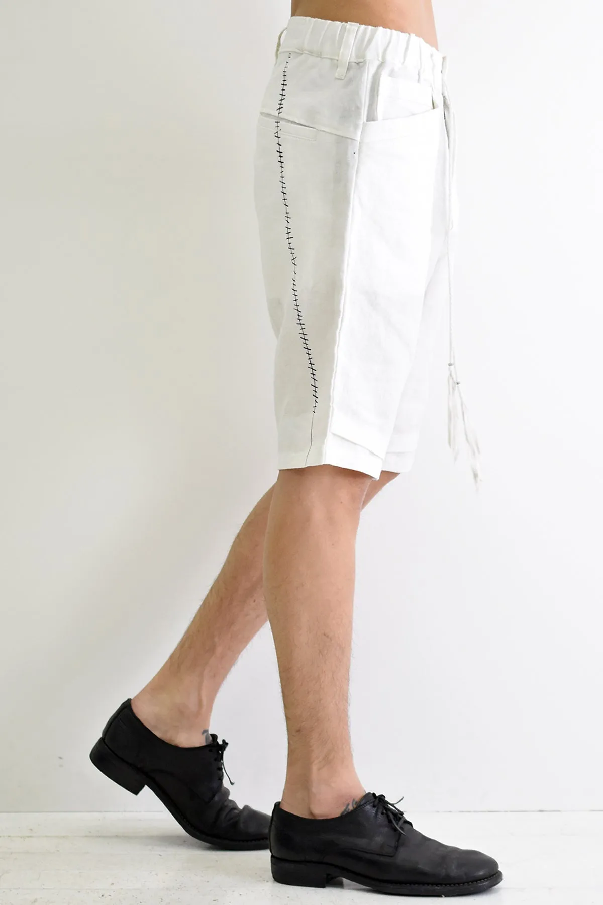 1901-PT11B 6 Pockets Linen Shorts White