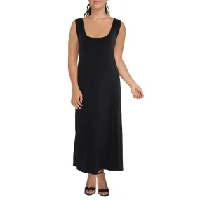 24seven Comfort Apparel Womens Plus Scoop Neck Long Maxi Dress