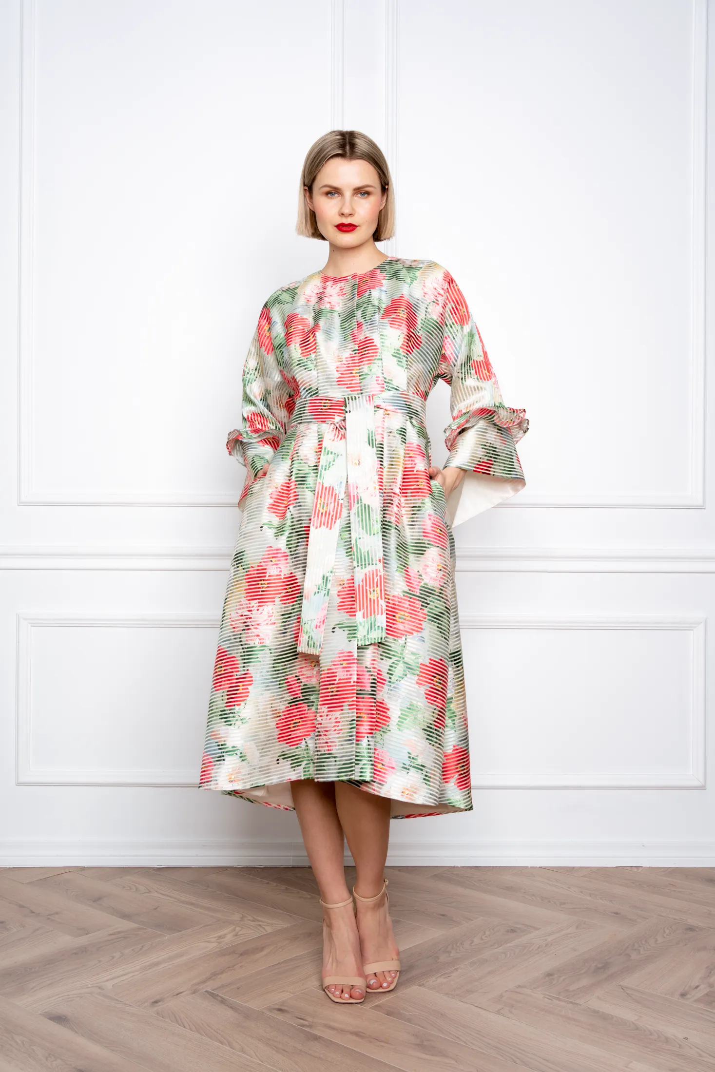 ADLUMIA FLORAL ORGANZA SILK BLEND COAT DRESS