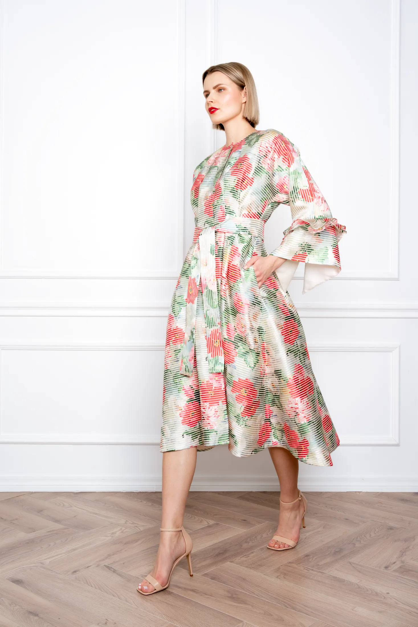 ADLUMIA FLORAL ORGANZA SILK BLEND COAT DRESS