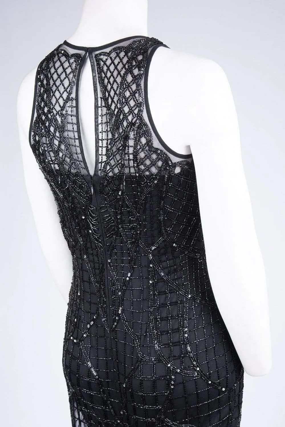 Aidan Mattox - MD1E202820 Illusion Neck Lattice Fringe Beaded Dress