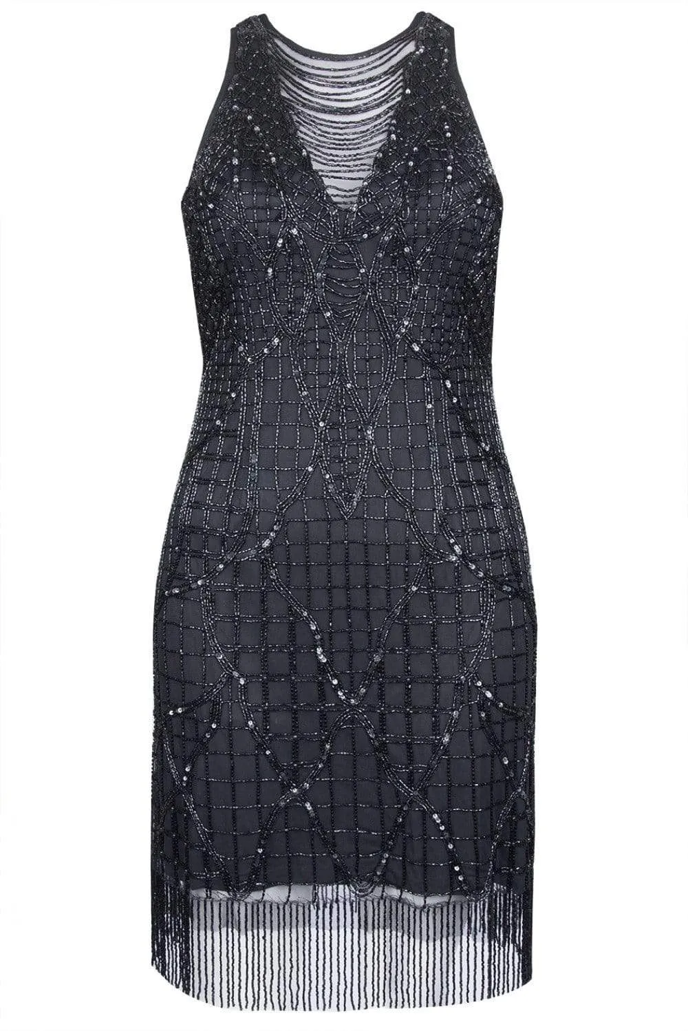 Aidan Mattox - MD1E202820 Illusion Neck Lattice Fringe Beaded Dress