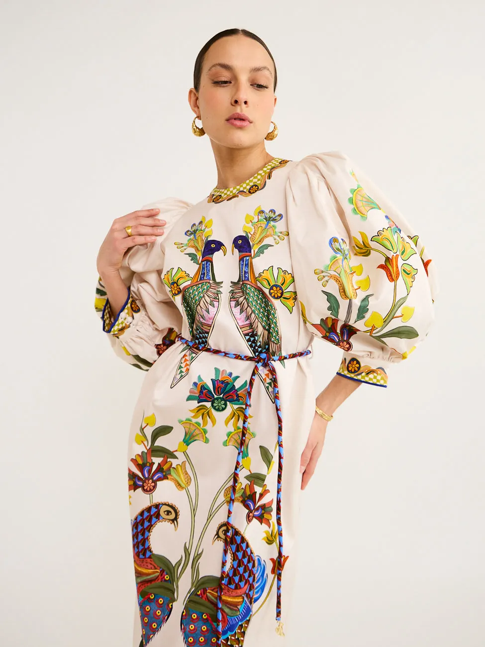 Alemais Effie Puff Sleeve Midi Dress in Pearl
