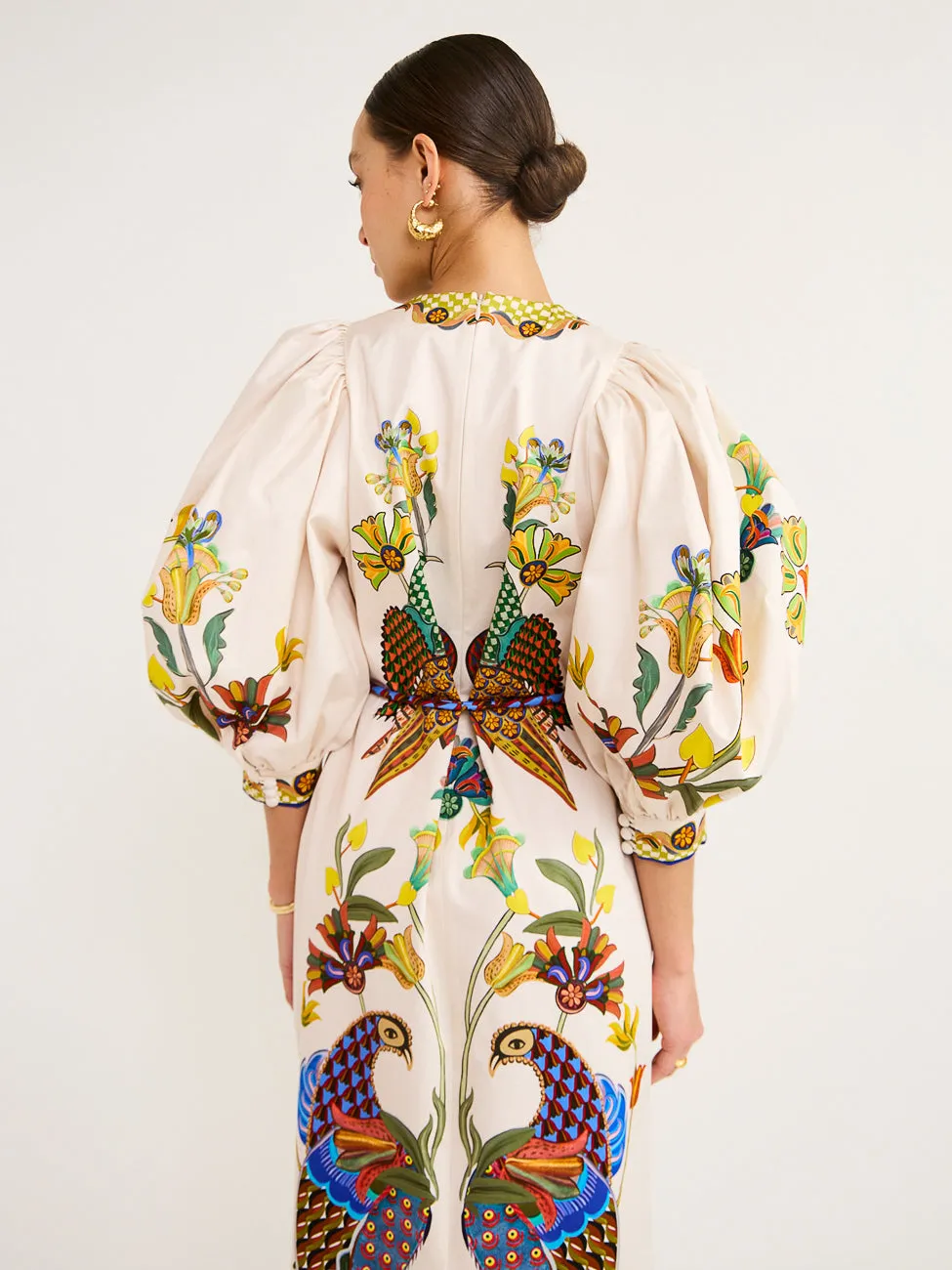 Alemais Effie Puff Sleeve Midi Dress in Pearl