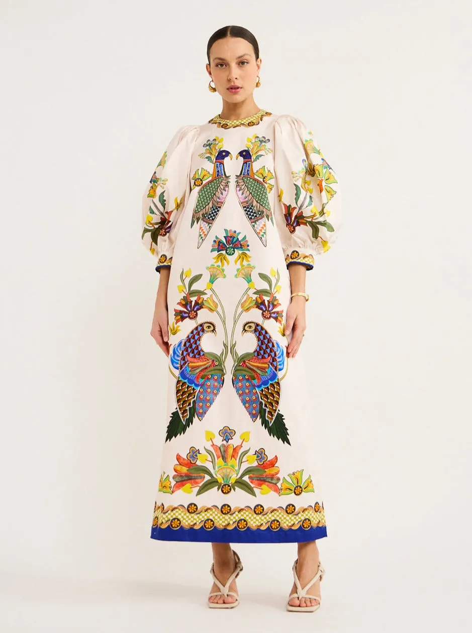 Alemais Effie Puff Sleeve Midi Dress in Pearl