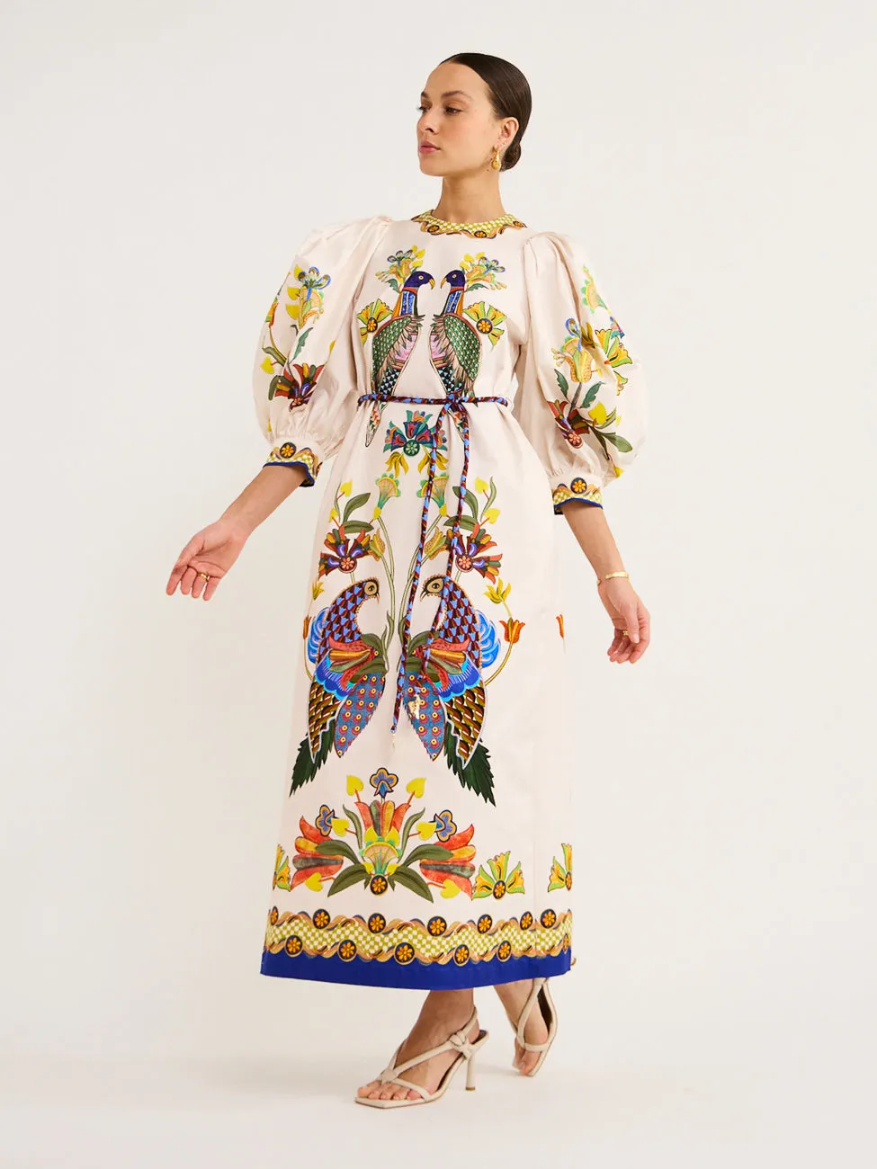 Alemais Effie Puff Sleeve Midi Dress in Pearl
