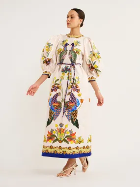 Alemais Effie Puff Sleeve Midi Dress in Pearl