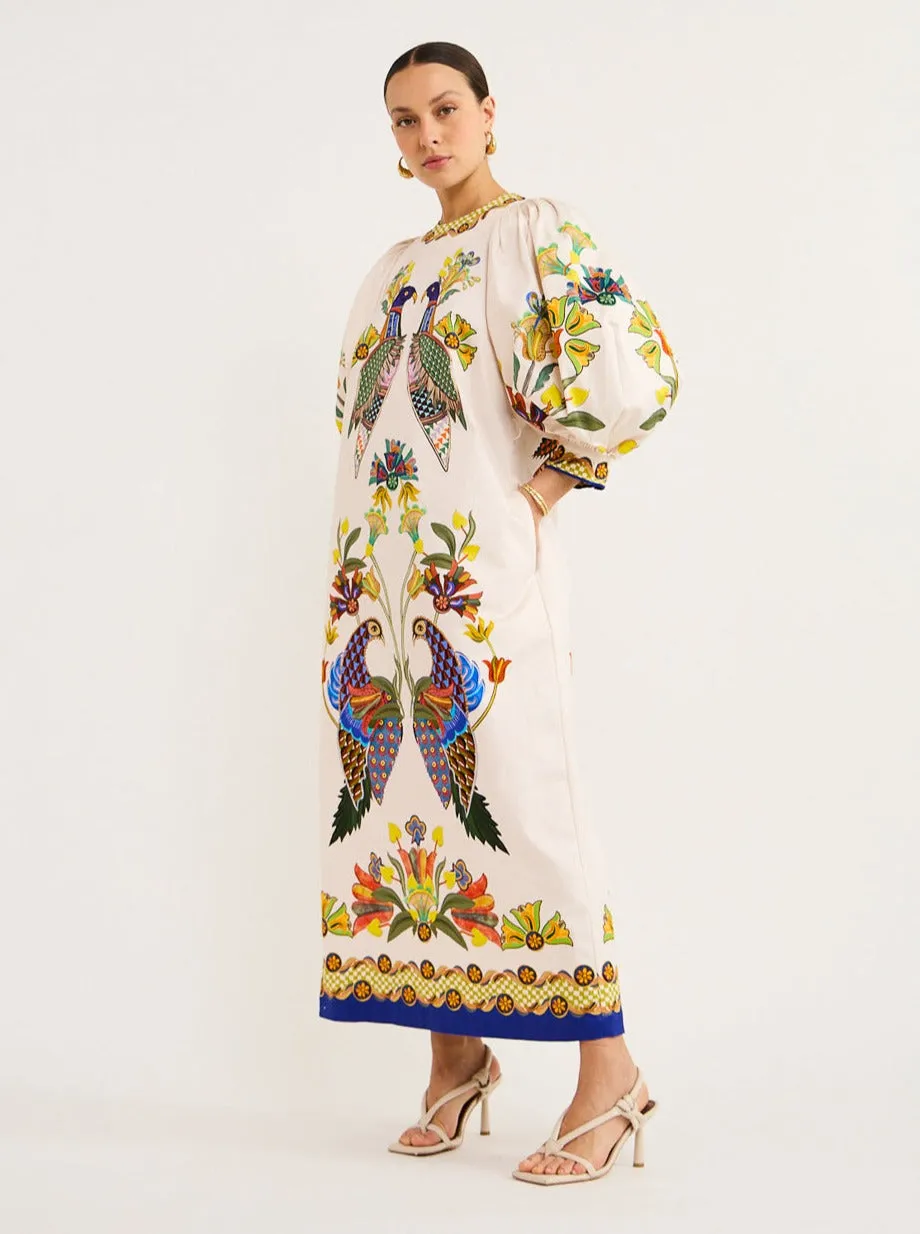 Alemais Effie Puff Sleeve Midi Dress in Pearl
