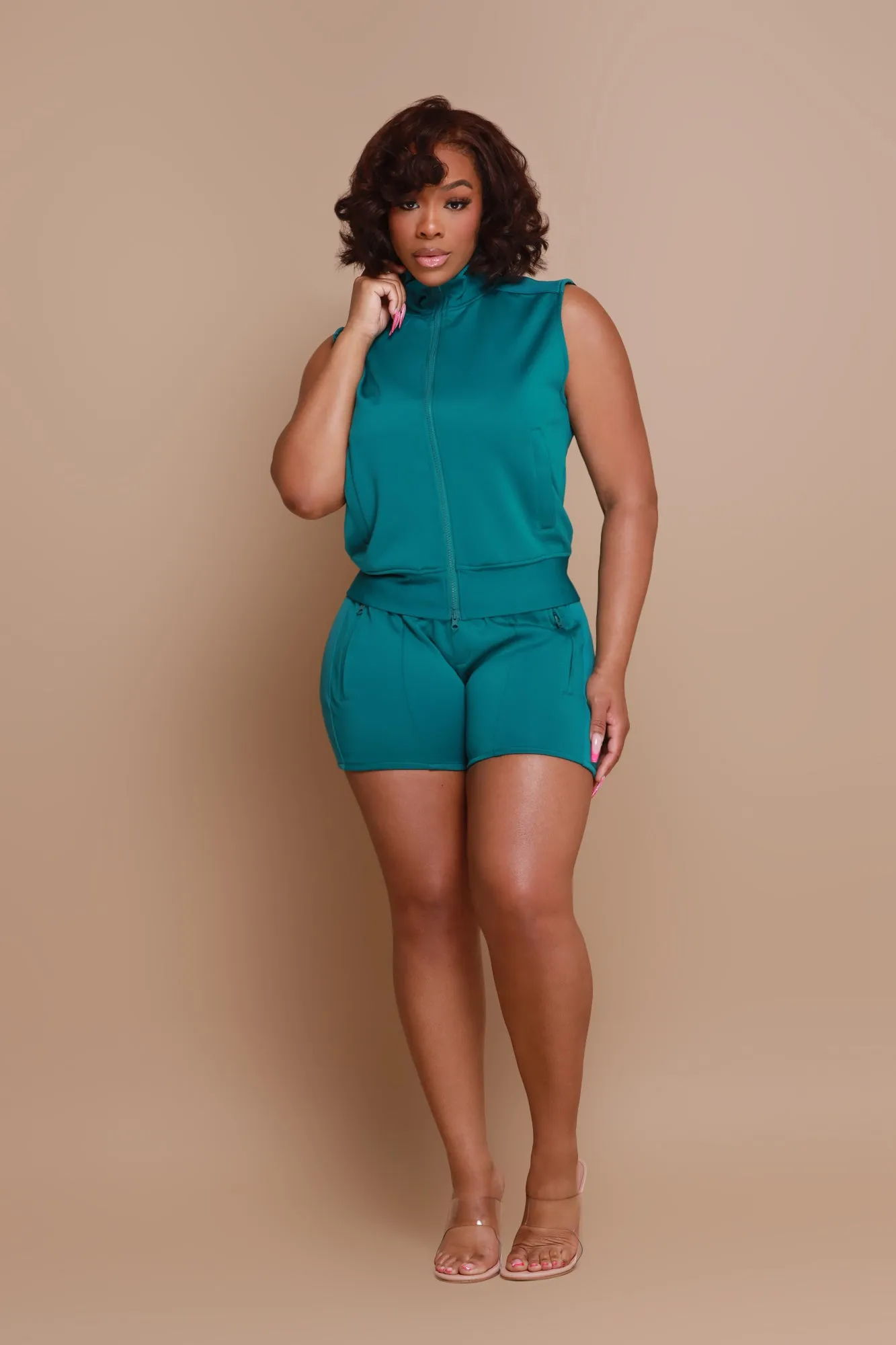 Another One Sleeveless Lined Tracksuit - Teal