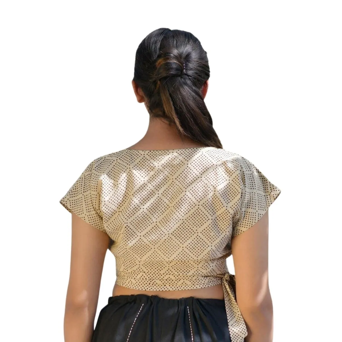 Beige-Printed Women's Crop Top | 100% Cotton Top for Ladies for Yoga, Exercise, Loungewear, Casuals