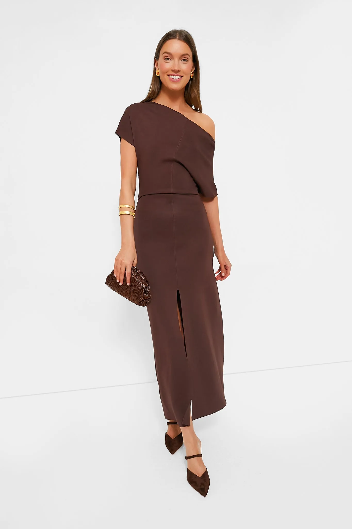 Bitter Chocolate Harris Asymmetric Knit Dress