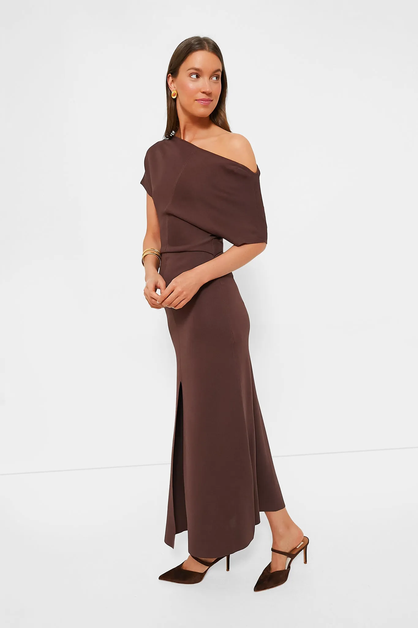 Bitter Chocolate Harris Asymmetric Knit Dress