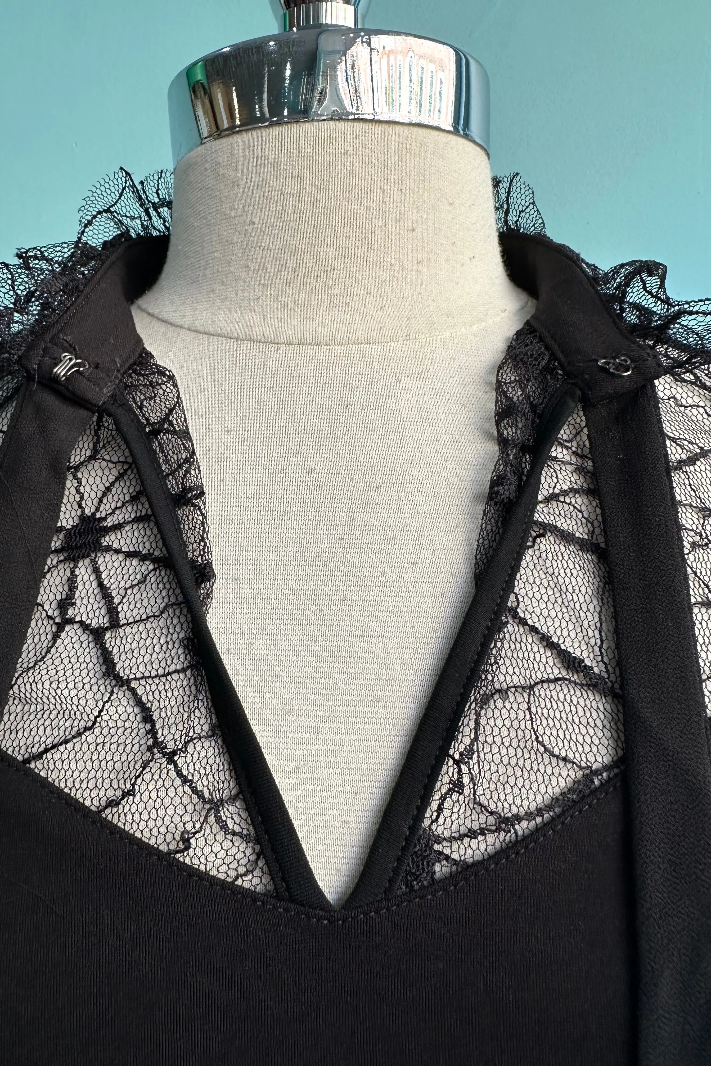 Black Web Lace Tie Neck Top by Voodoo Vixen