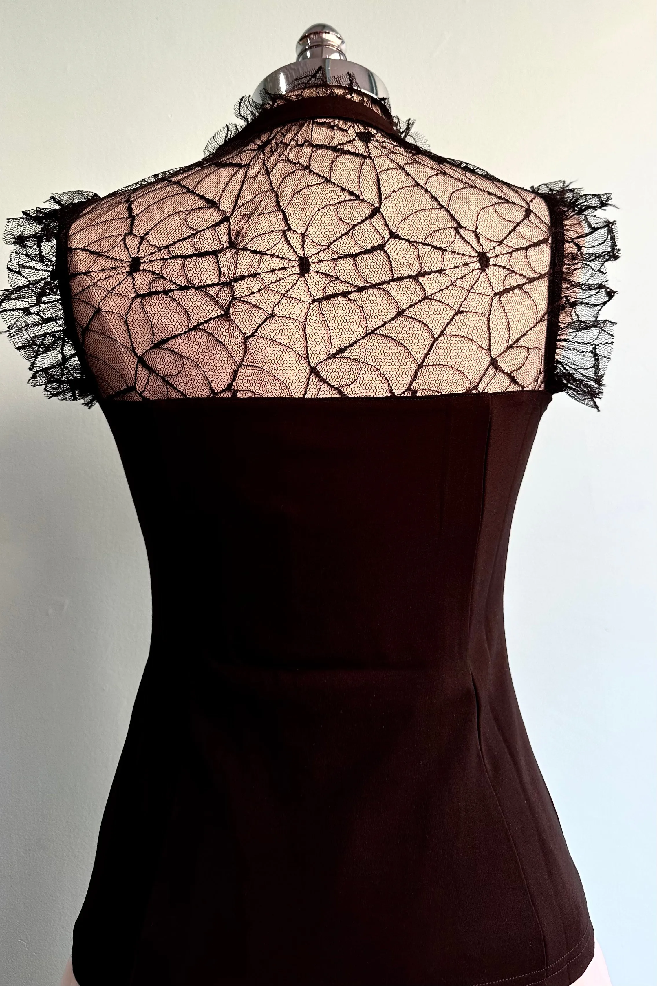 Black Web Lace Tie Neck Top by Voodoo Vixen