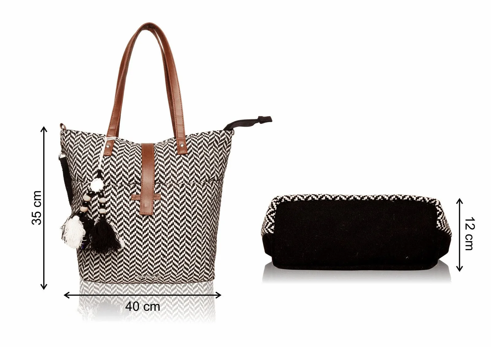 Black White Womens Tote Bag Medium Size