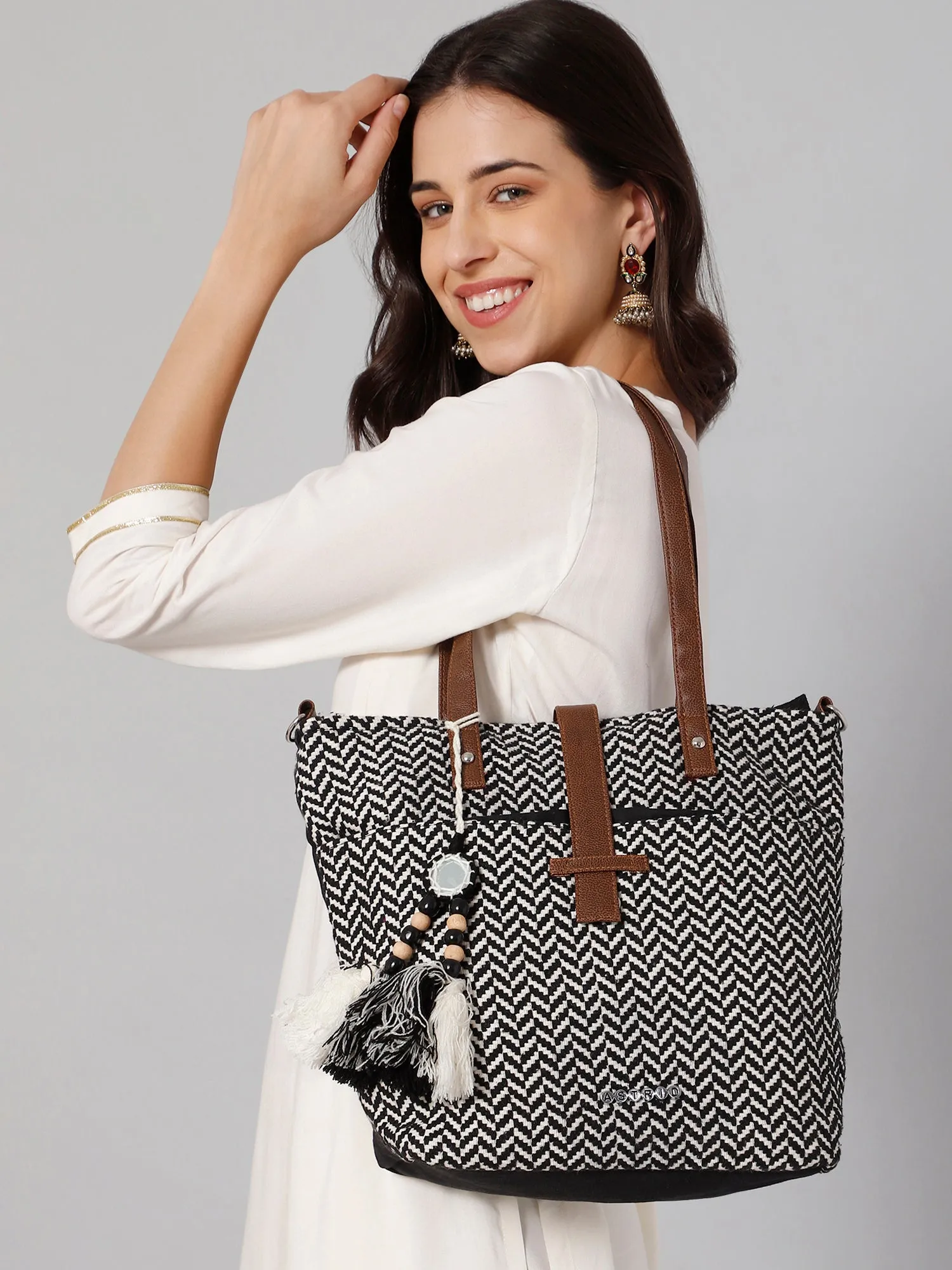 Black White Womens Tote Bag Medium Size