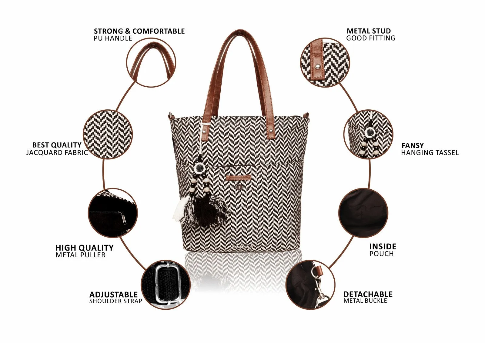 Black White Womens Tote Bag Medium Size