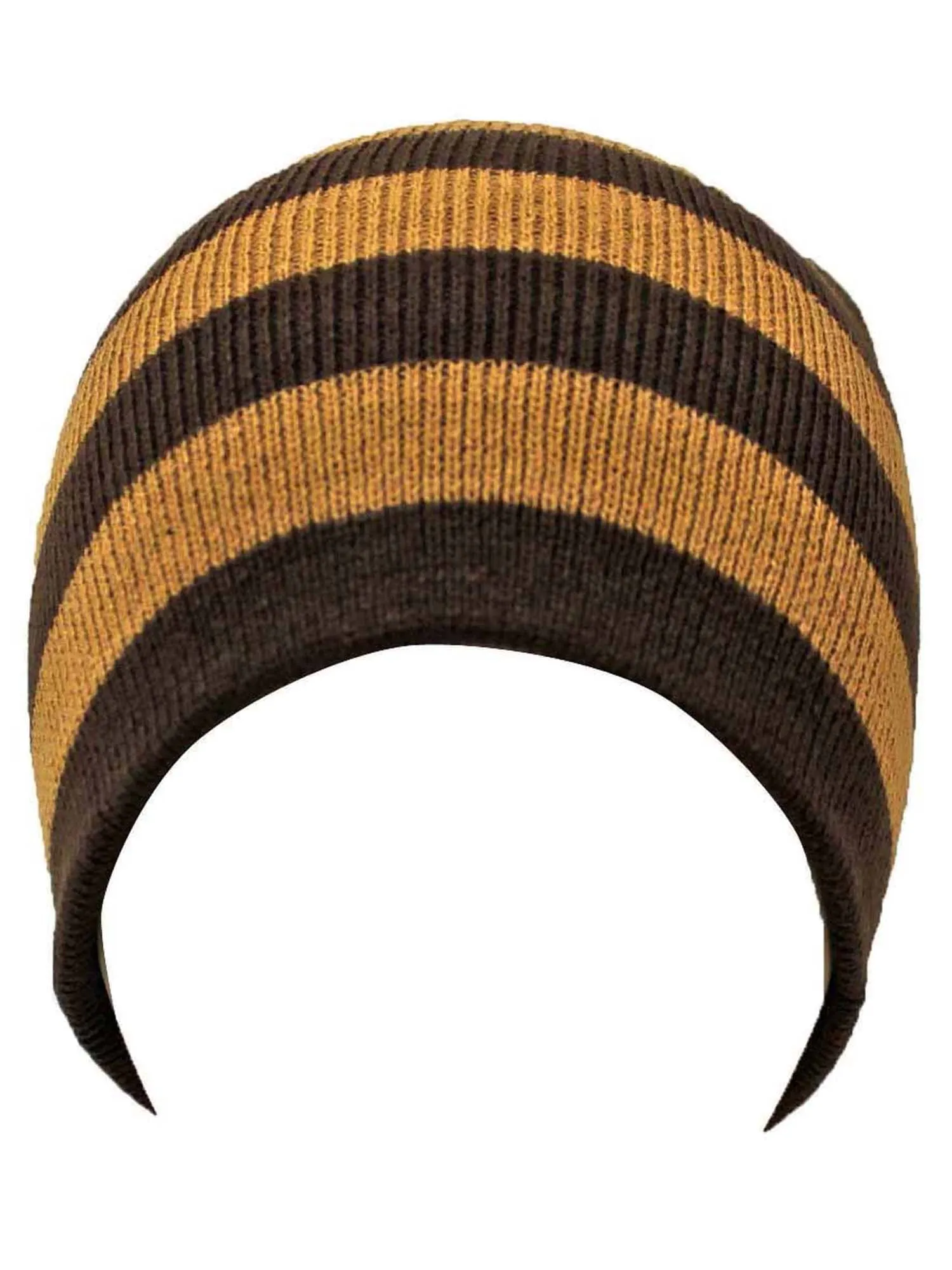 Brown & Tan Tight Fitting Striped Knit Beanie Cap