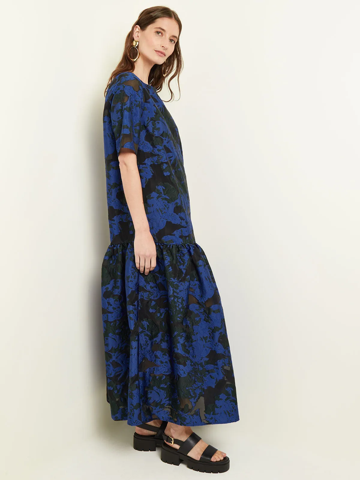 Burnout Jacquard Woven Maxi Dress