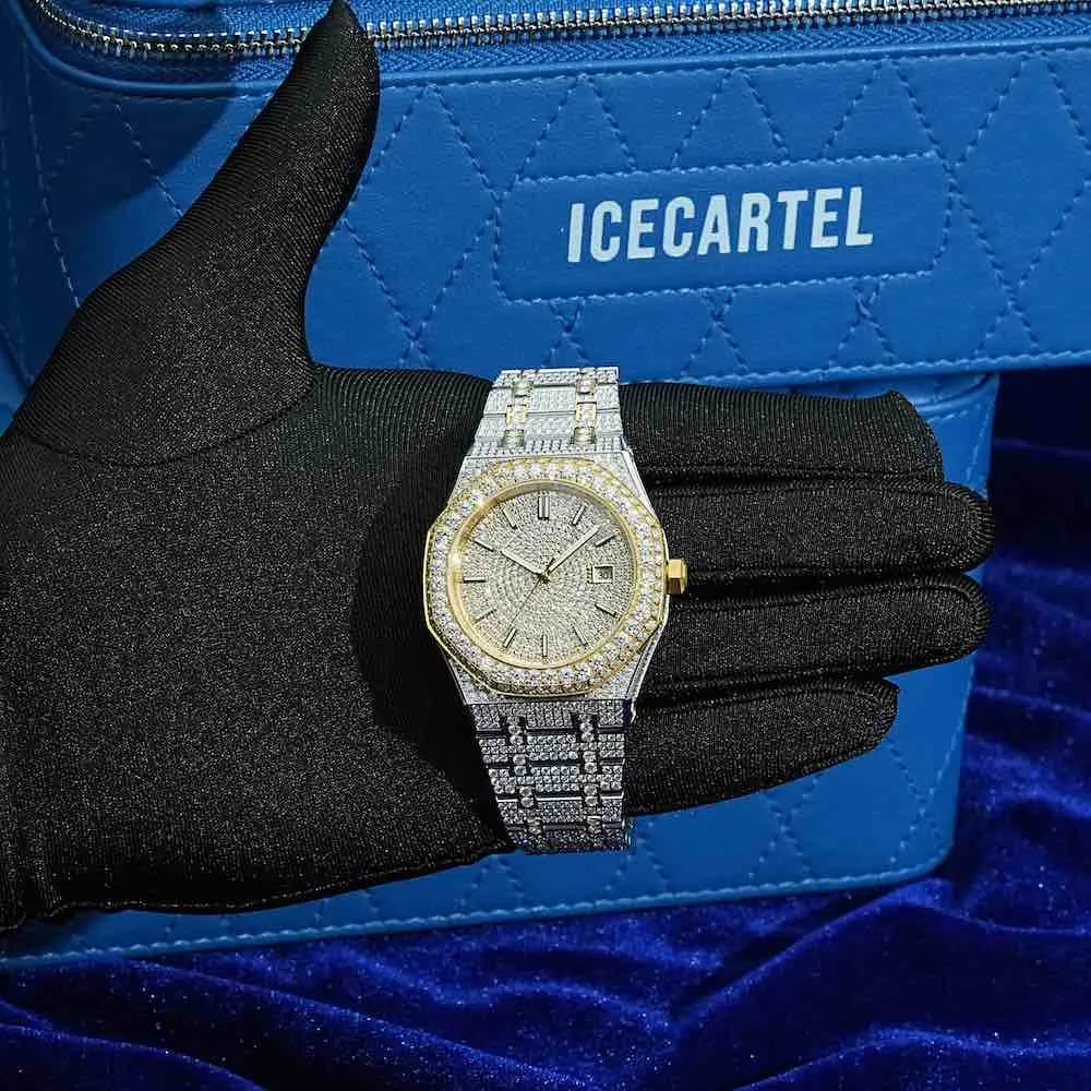 Bust Down Moissanite Watch | 44MM | 14K Yellow Gold | Iced Out
