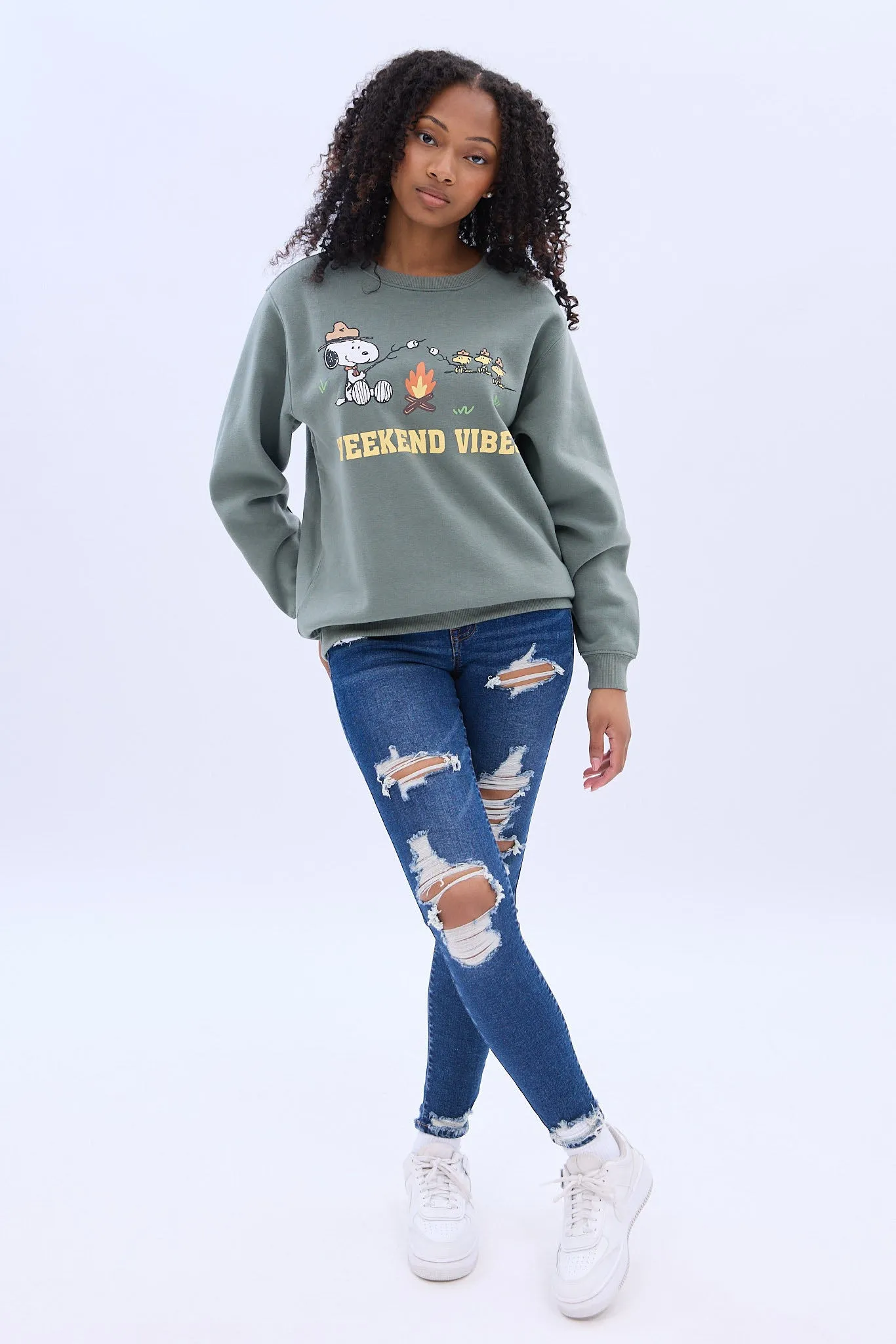 Camp Snoopy Weekend Vibes Graphic Crew Neck Sweatshirt