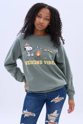 Camp Snoopy Weekend Vibes Graphic Crew Neck Sweatshirt