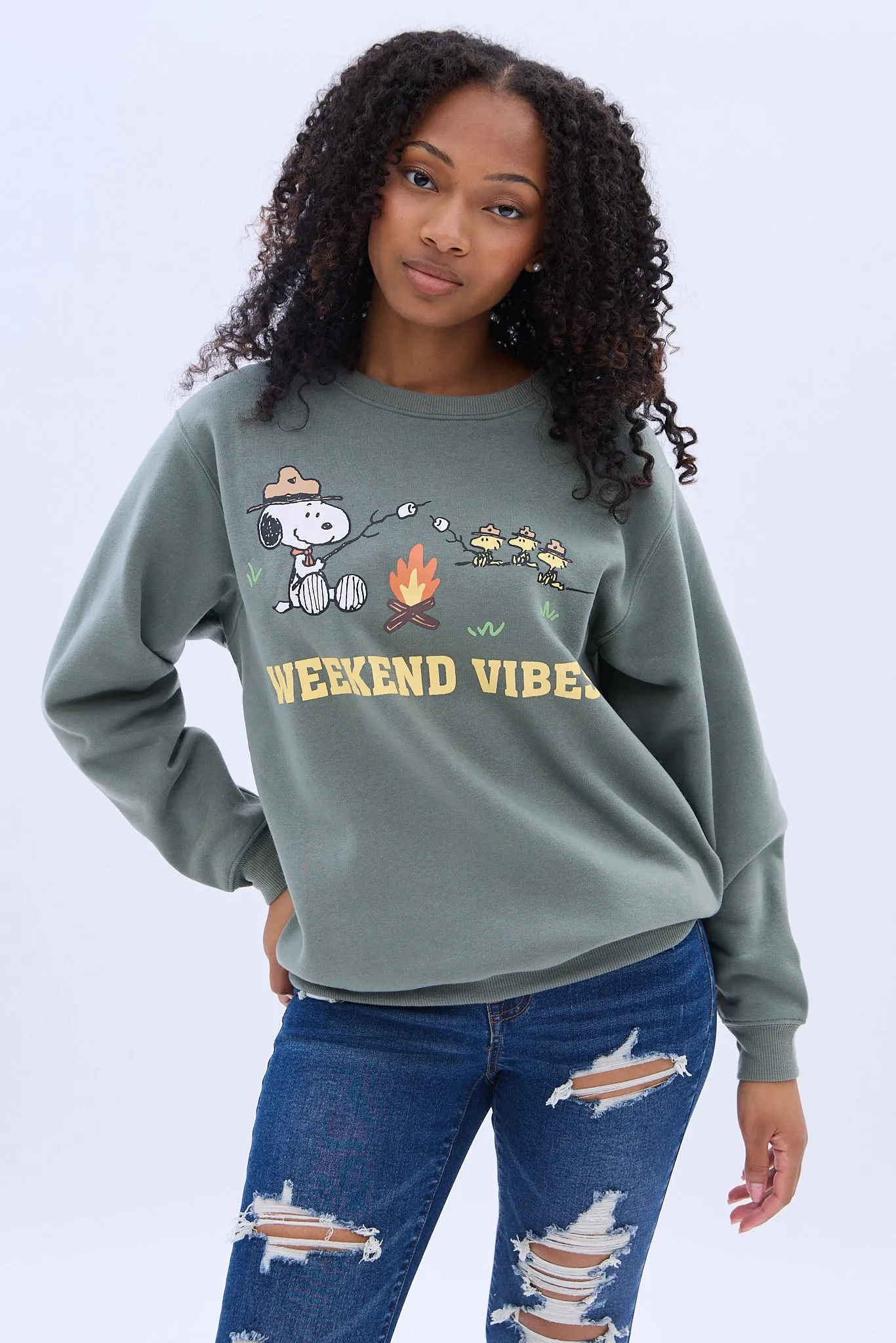 Camp Snoopy Weekend Vibes Graphic Crew Neck Sweatshirt
