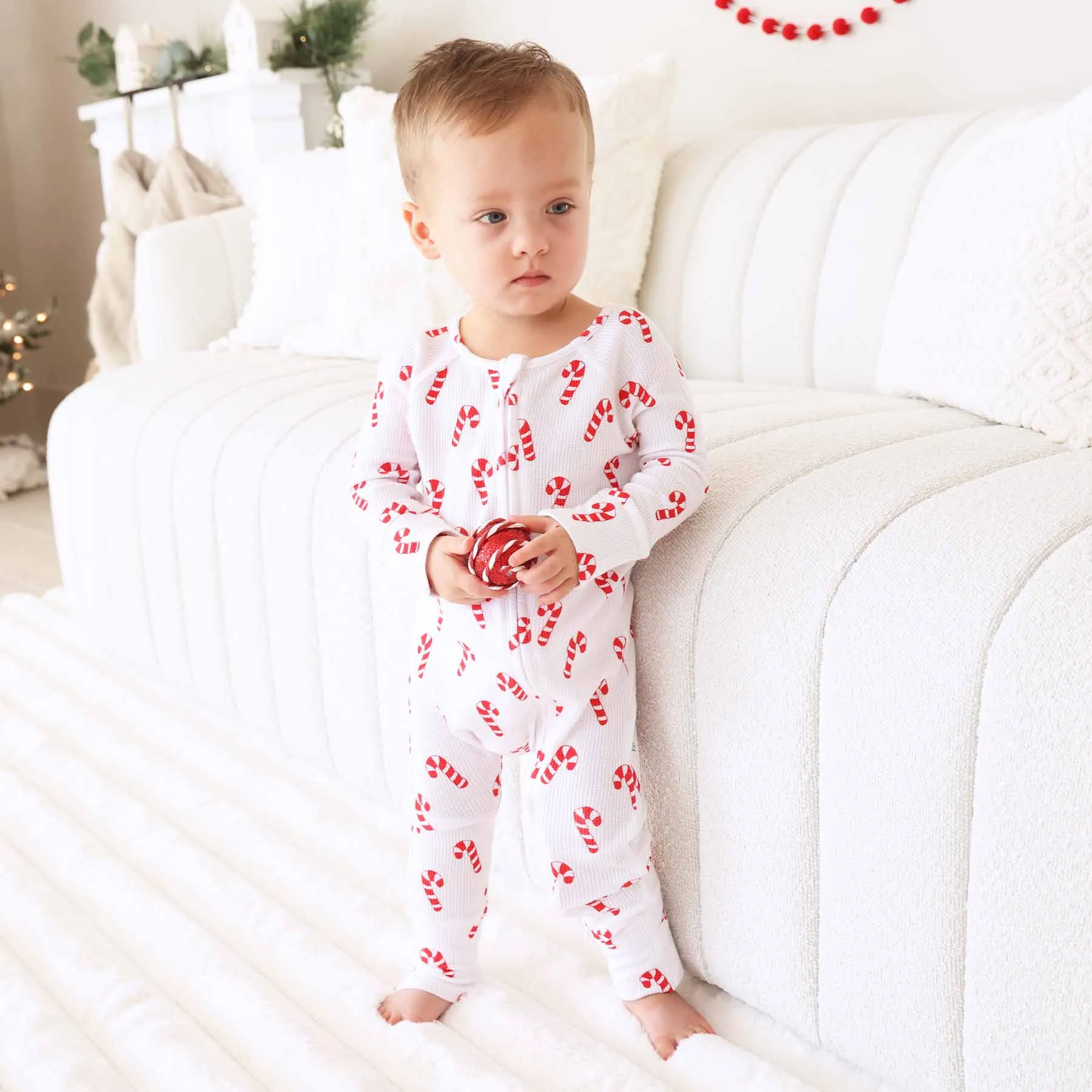 Candy Cane Lane Waffle Convertible Zip Romper*