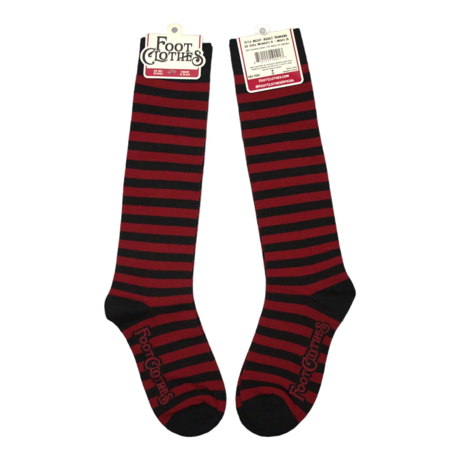 Cherry and Black Stripes Knee High Socks