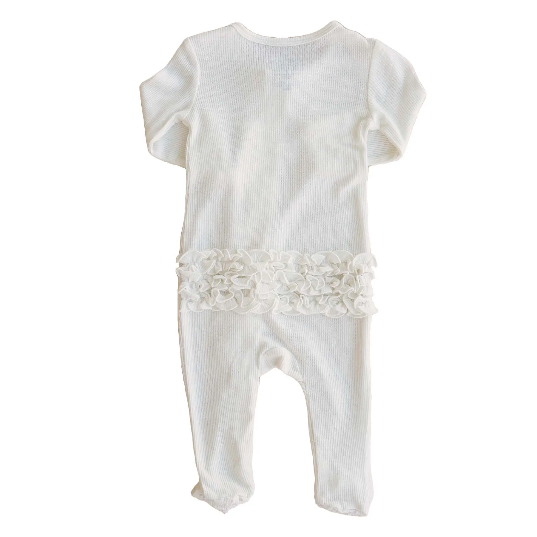 Cloud White Waffle Bamboo Zipper Ruffle Footie