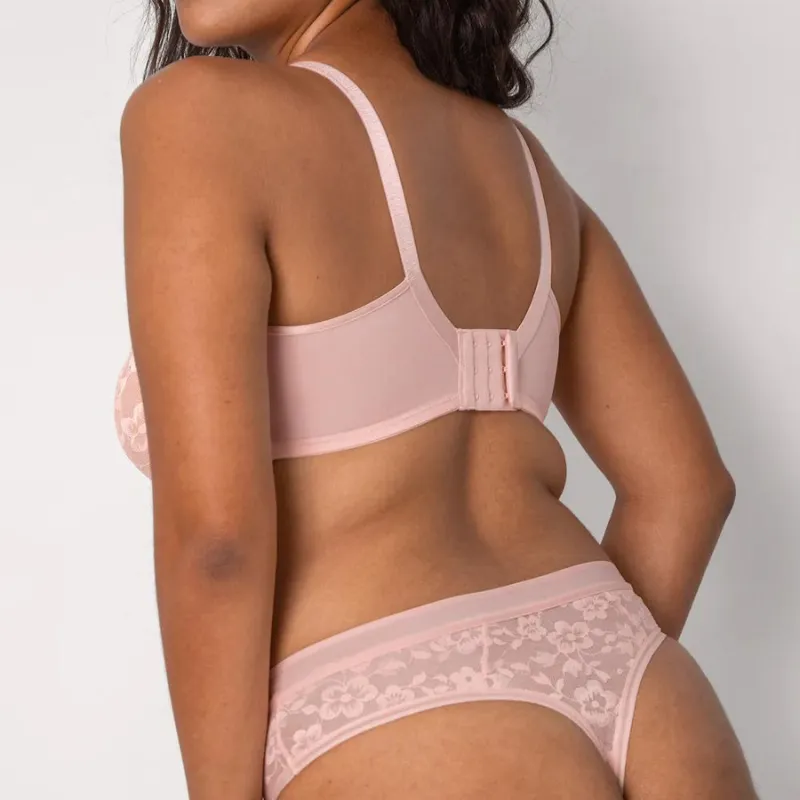 Curvy Couture No-Show Lace Thong Blushing Rose