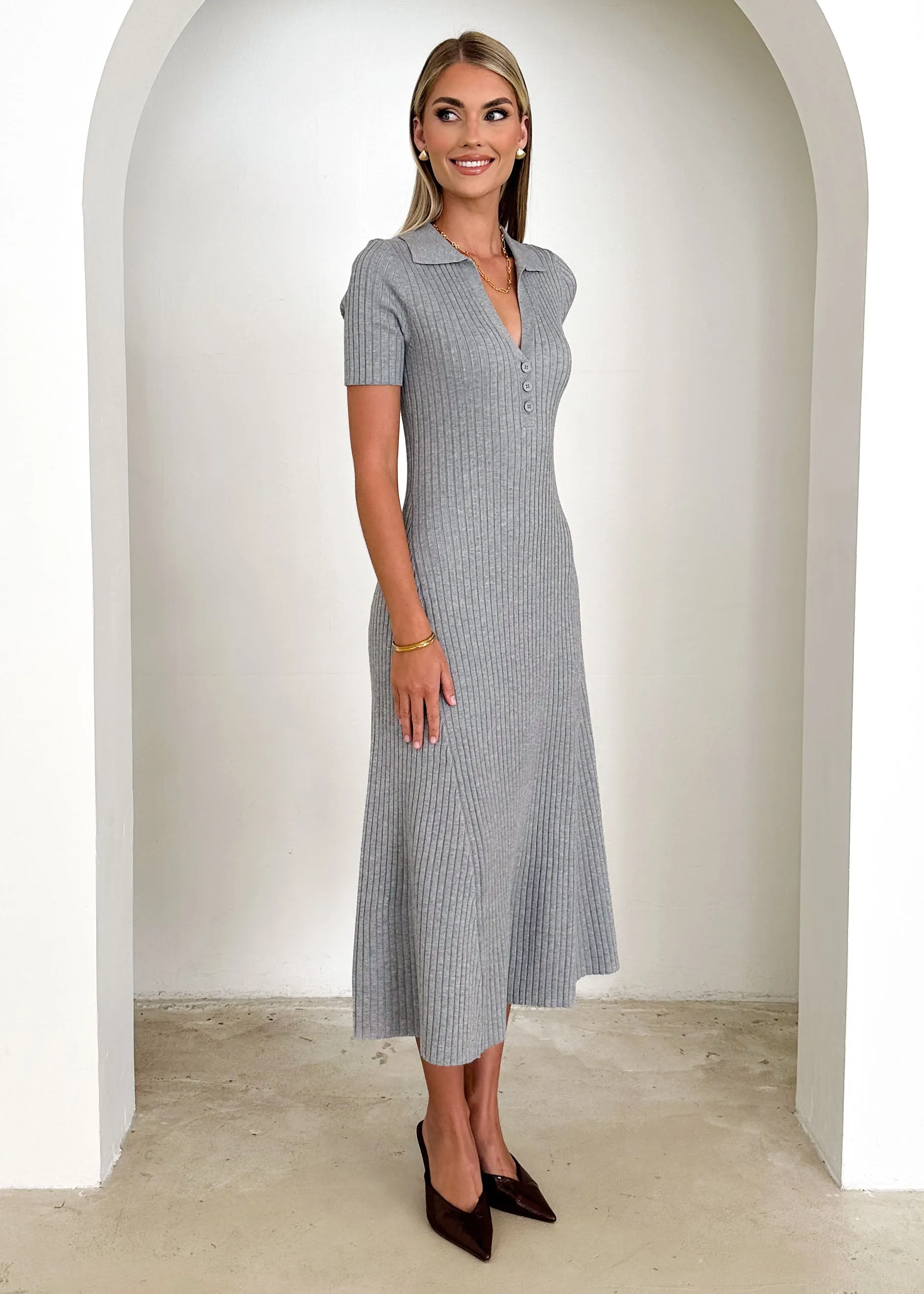 Dallis Knit Midi Dress - Grey