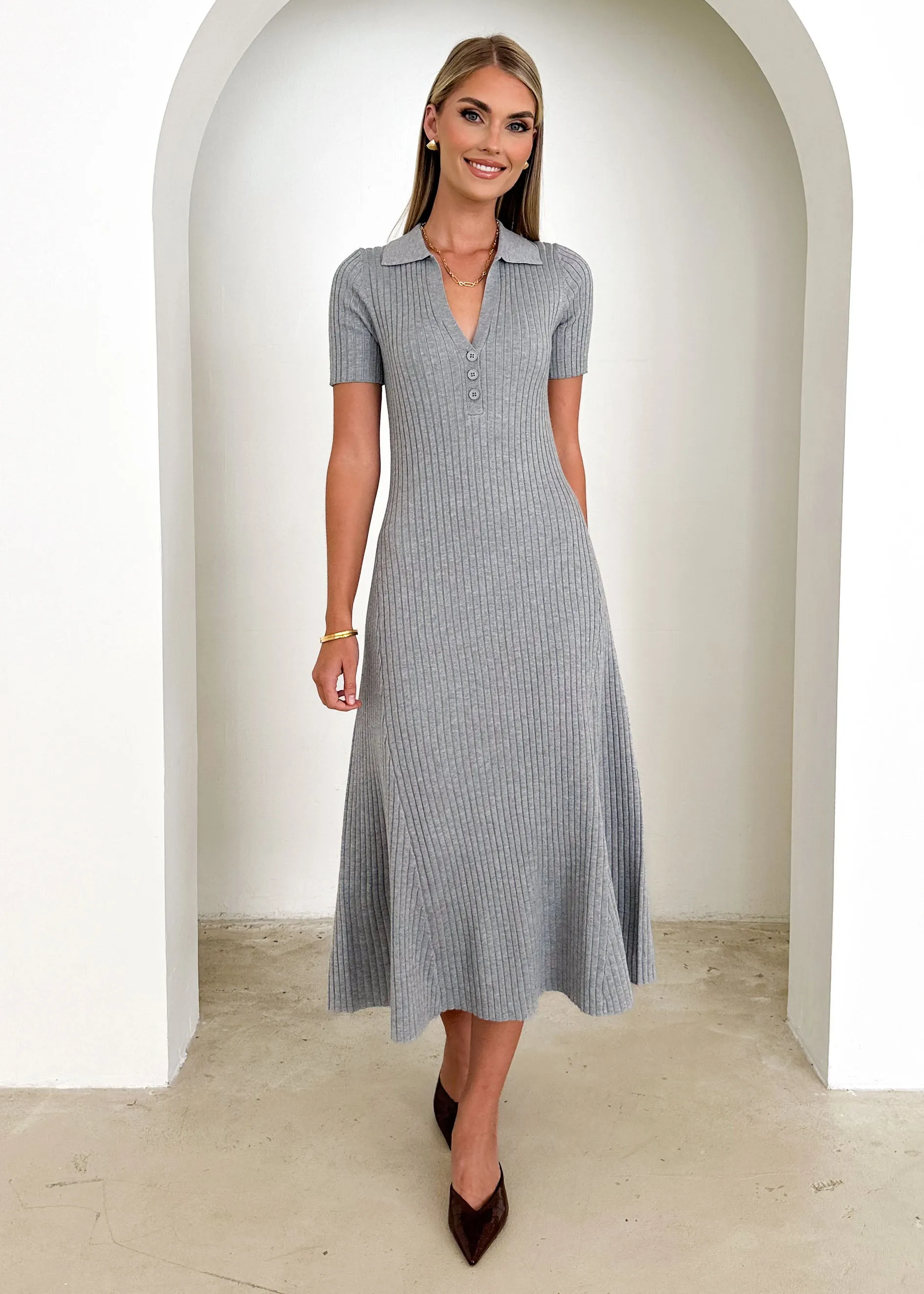 Dallis Knit Midi Dress - Grey