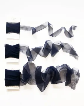 Deep Navy Blue Silk Gossamer Ribbon 037