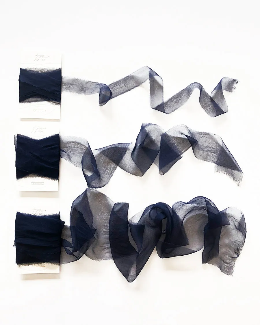 Deep Navy Blue Silk Gossamer Ribbon 037