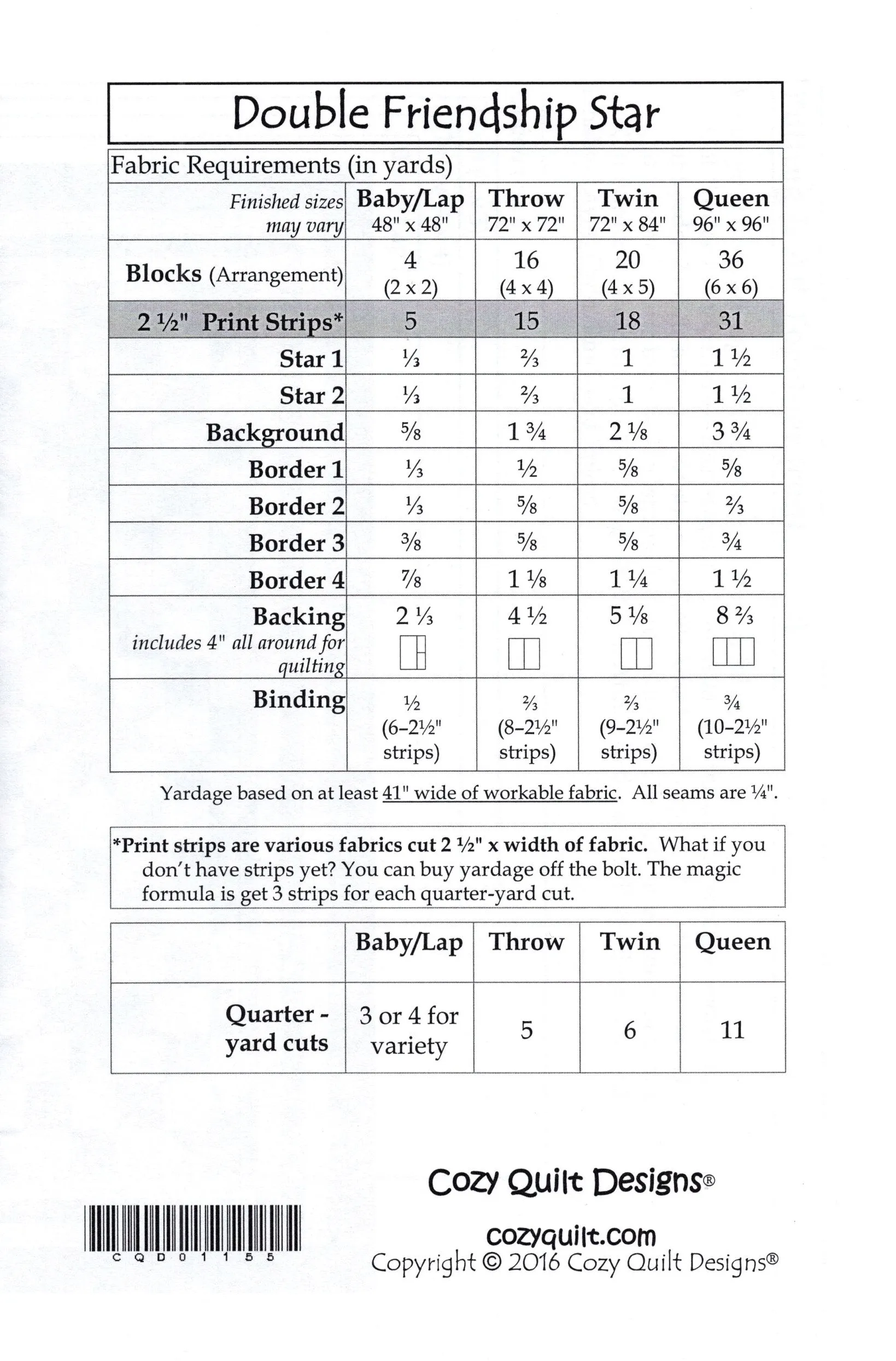 DOUBLE FRIENDSHIP STAR - Cozy Quilt Design Pattern