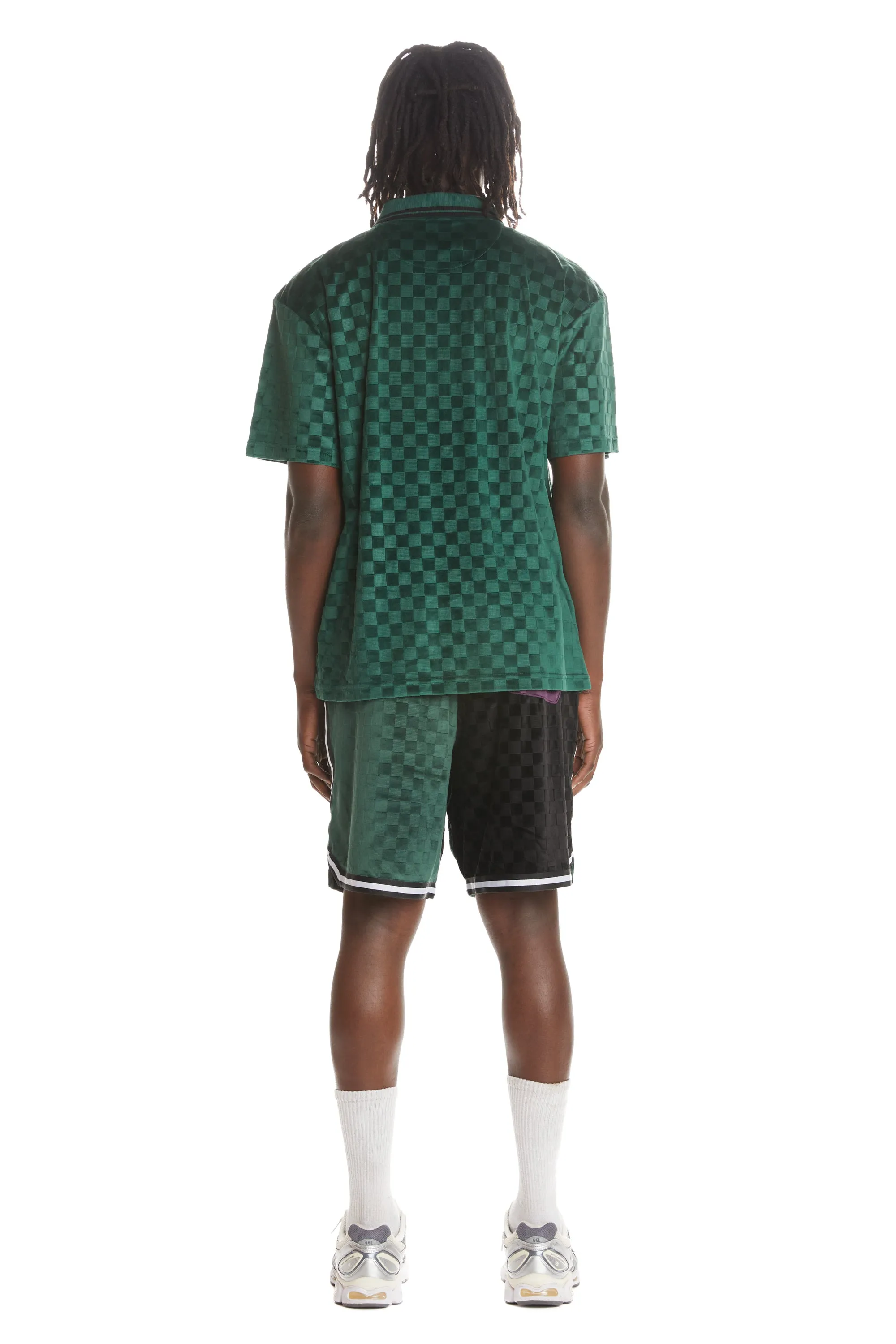 Embossed Checker Velour Zip Shirt