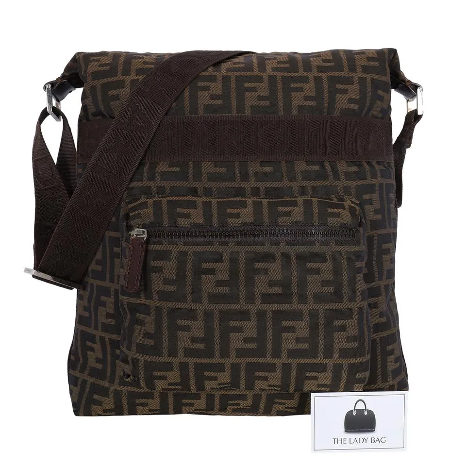 FF Front Zip Flat Zucca Large Canvas Bag (Authentic Pre-Owned)
