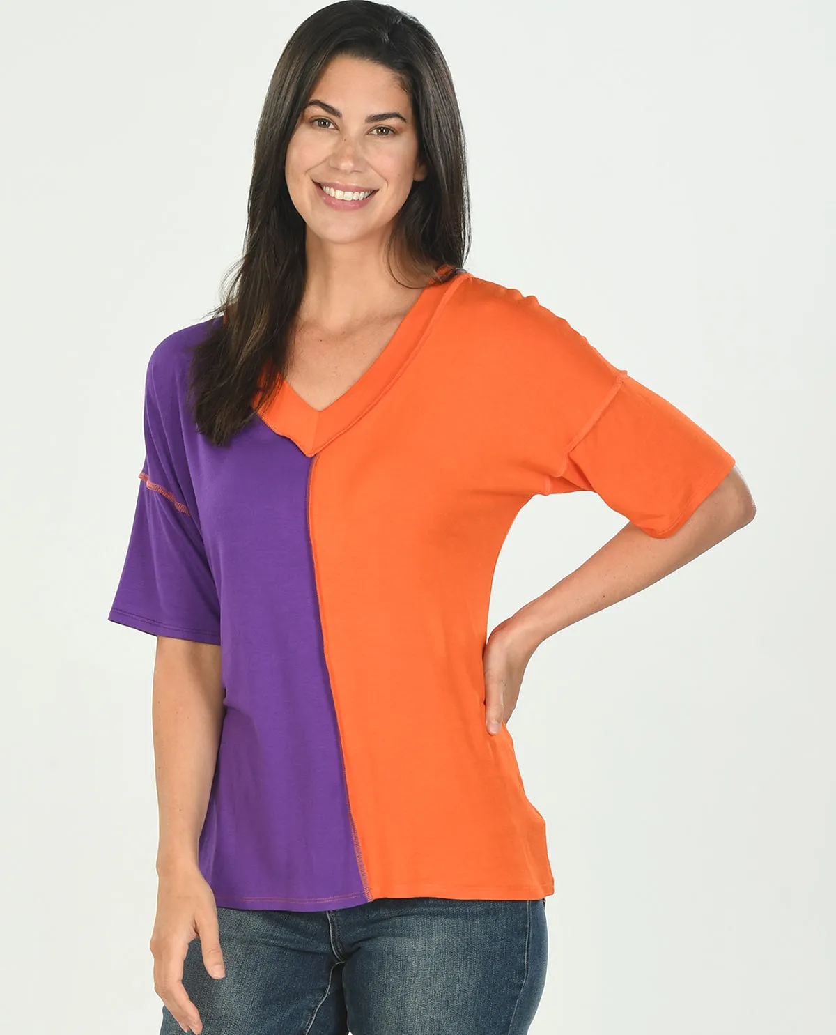 Game Day V-Neck Color Block Top