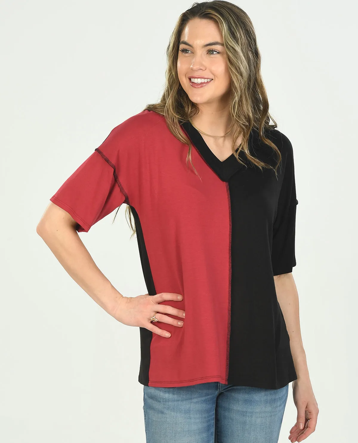Game Day V-Neck Color Block Top