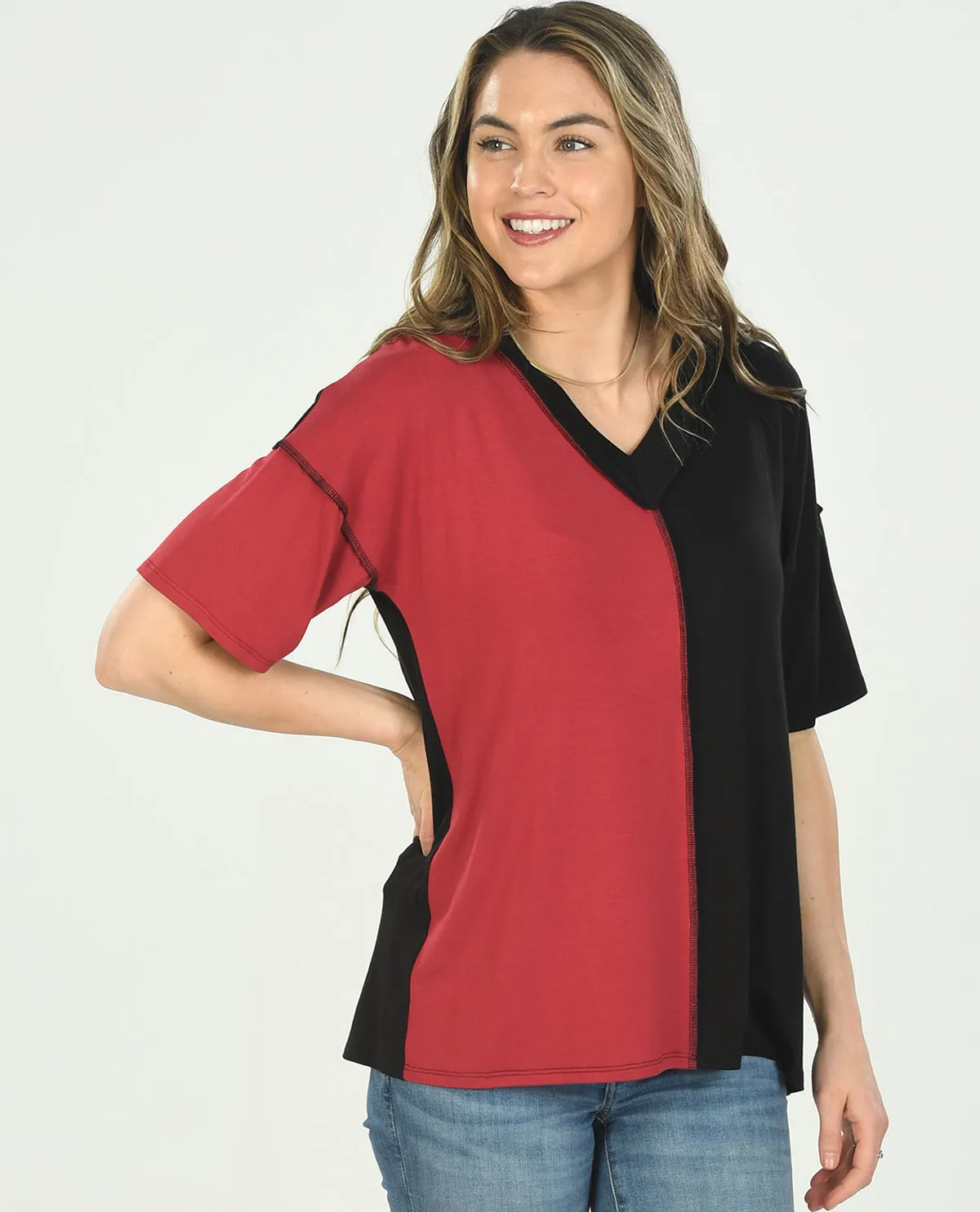 Game Day V-Neck Color Block Top